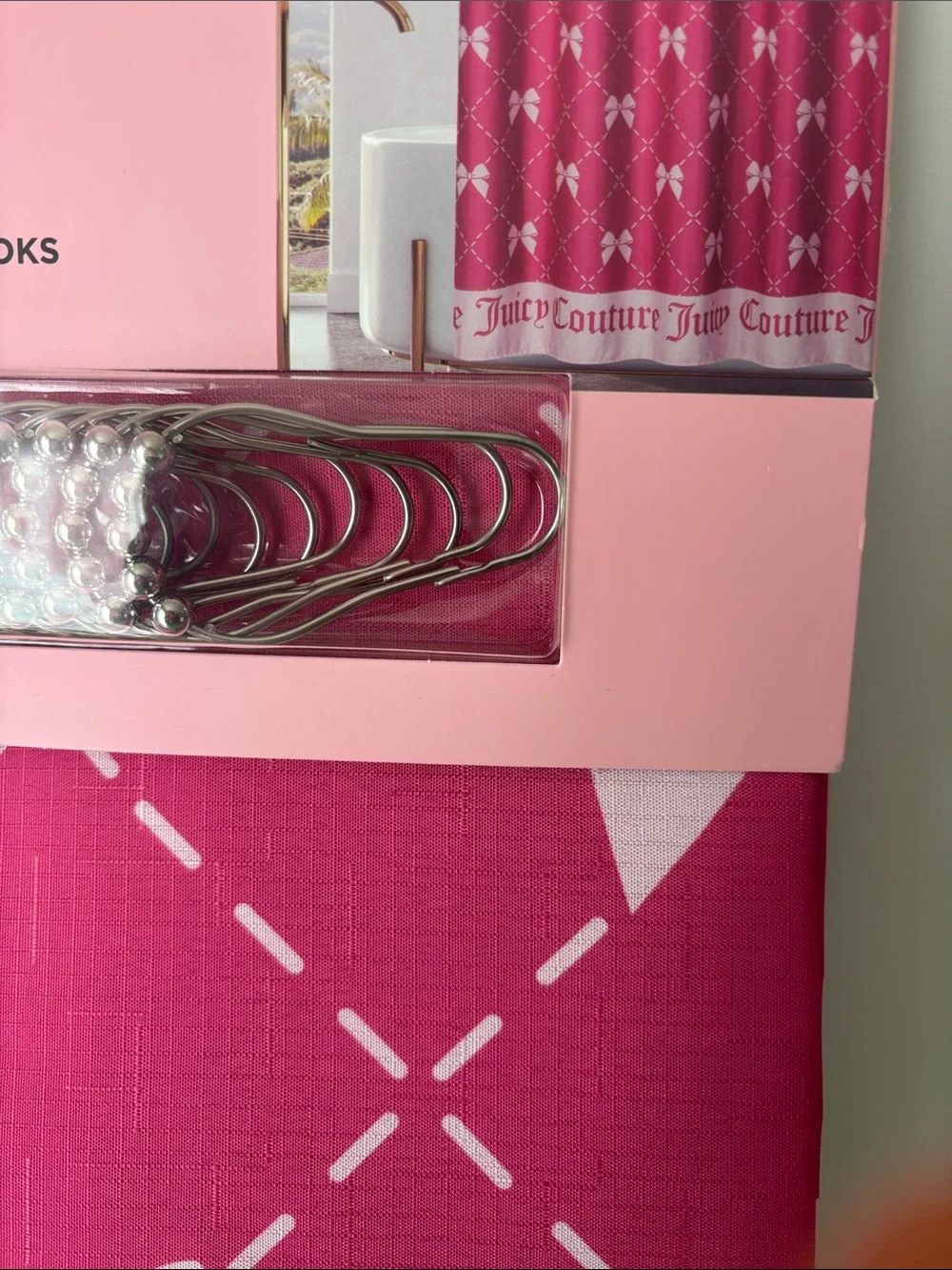 Juicy Couture Pink Bow Diamond-Quilt Shower Curtain with Hooks
